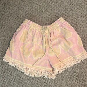 Zimmermann Pink and Cream loop bath Terry Floral High Waist Shorts